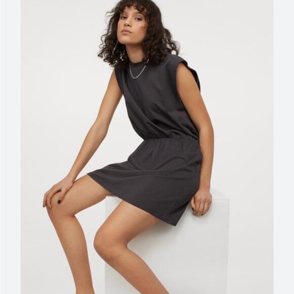 H&M Divided Sleeveless Jersey Mini Tee Shirt Dress Dark Grey - Picture 1 of 6